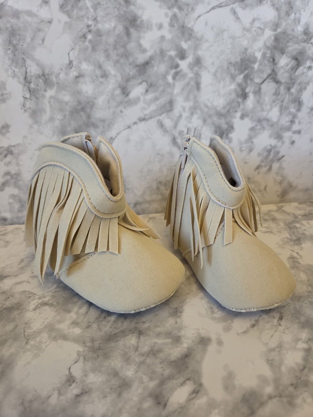 Baby Fringe Moccasin Boots - Khaki Baby Shoes - 12  To 18 Months